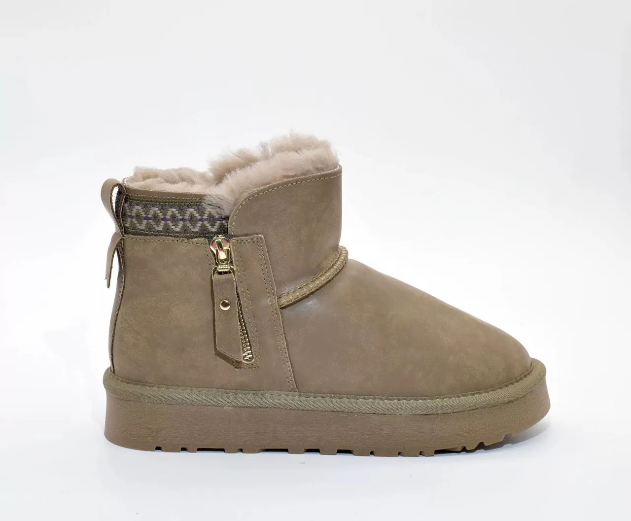UGG Brown White Shearling-Lined Side-Zip Ankle Boots 2