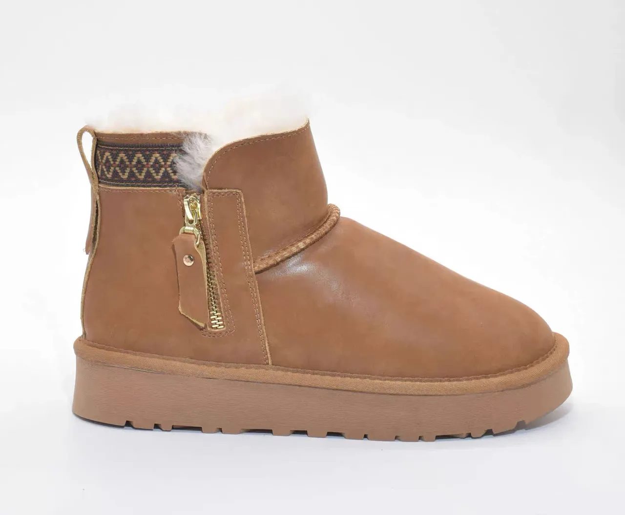 UGG Brown White Shearling-Lined Side-Zip Ankle Boots 3