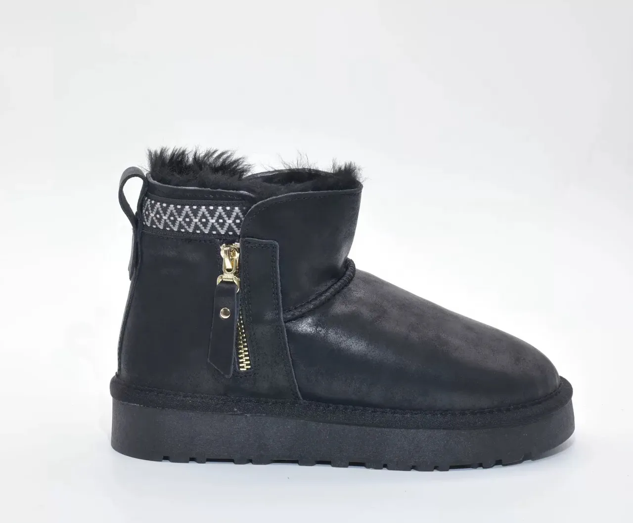 UGG Brown White Shearling-Lined Side-Zip Ankle Boots 4