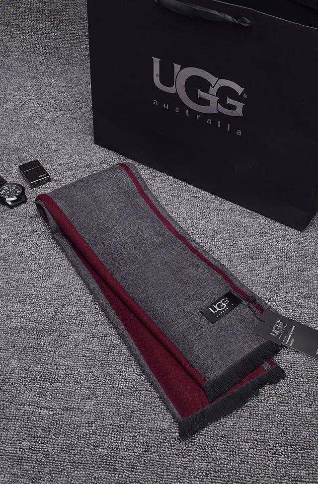 UGG Bordô Cinza Reversível Riscado Cashmere Cachecol 3