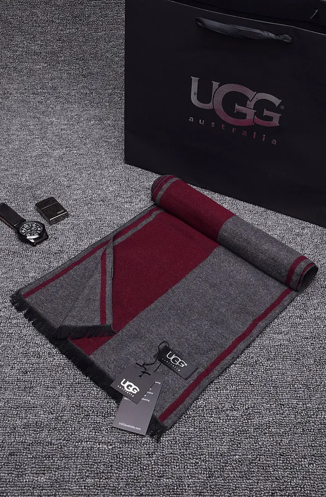UGG Bordô Cinza Reversível Riscado Cashmere Cachecol 5