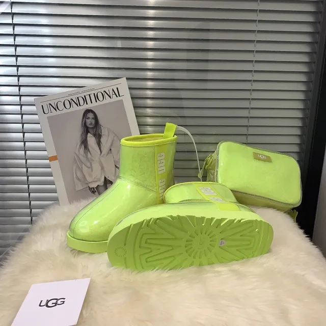 UGG Classic Mini Neon Lime Green Transparent Snow Boots 7