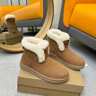 UGG Classic Mini Tan Suede Shearling Cuff Ankle Boots