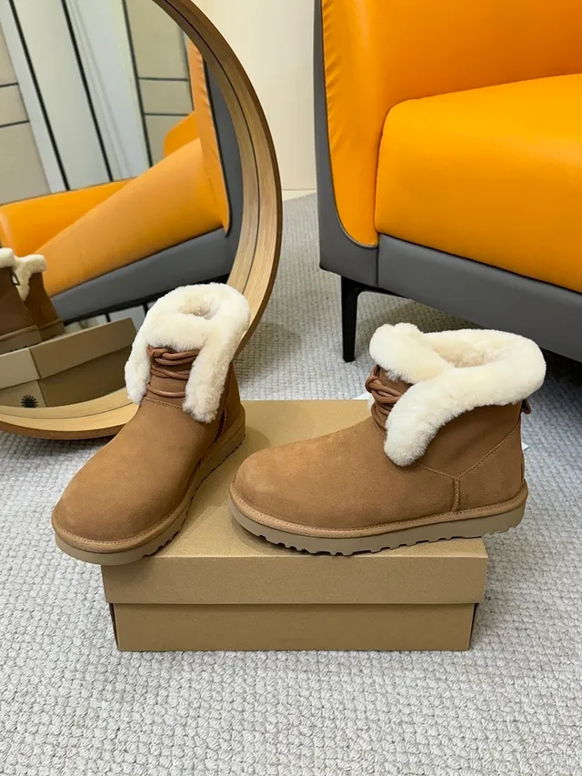 UGG Classic Mini Tan Suede Shearling Cuff Ankle Boots 5