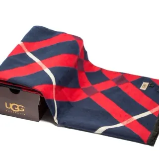 UGG Striped Navy and Red Woven Cashmere Scarf