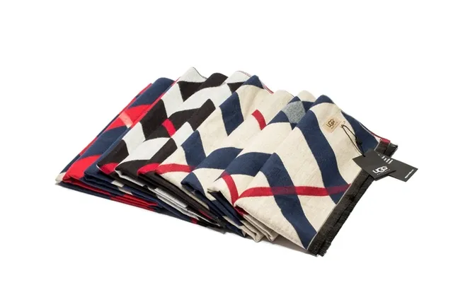 UGG Striped Navy and Red Woven Cashmere Scarf 3