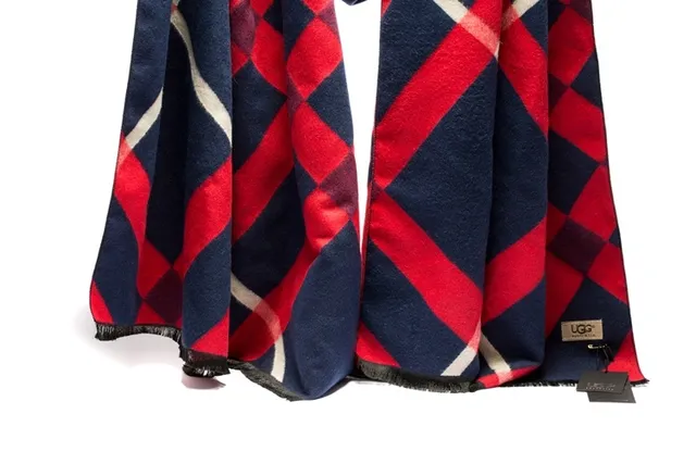 UGG Striped Navy and Red Woven Cashmere Scarf 4