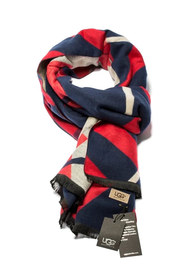UGG Striped Navy and Red Woven Cashmere Scarf 5
