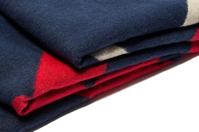 UGG Striped Navy and Red Woven Cashmere Scarf 10