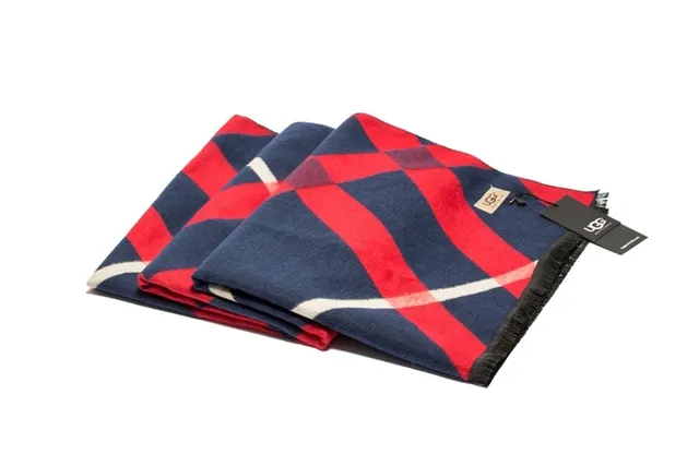 UGG Striped Navy and Red Woven Cashmere Scarf 11