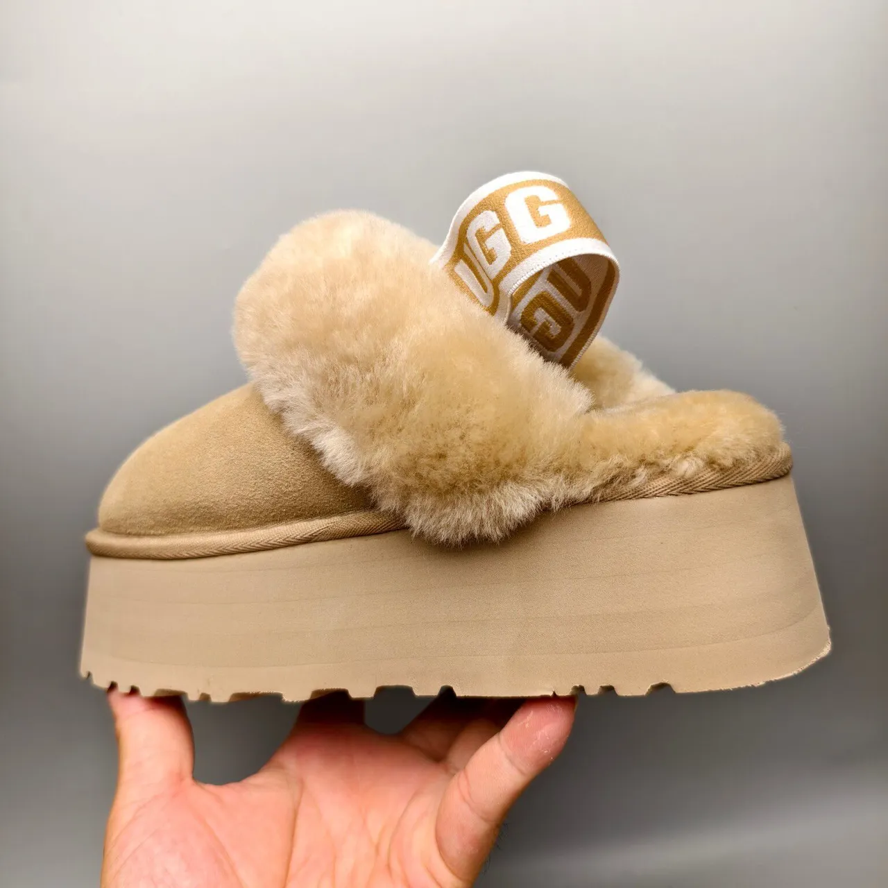 UGG Tasman Beige Shearling Platform Slippers 4