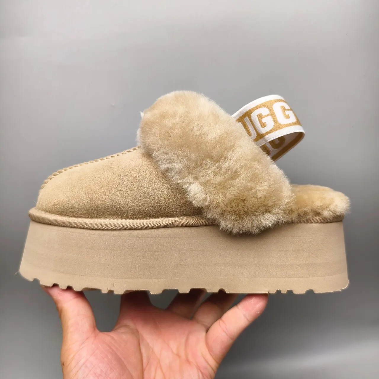 UGG Tasman Beige Shearling Platform Slippers 7