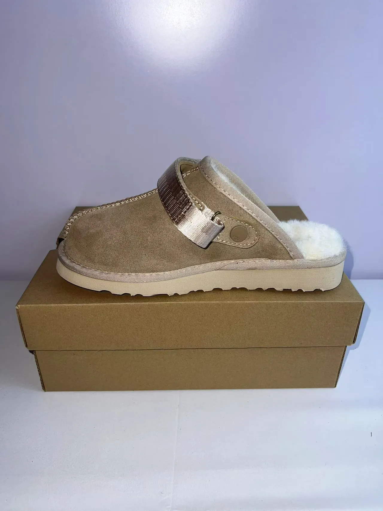 UGG Tasman Beige Silver Suede Upper Shearling-Lined Interior Slippers 2