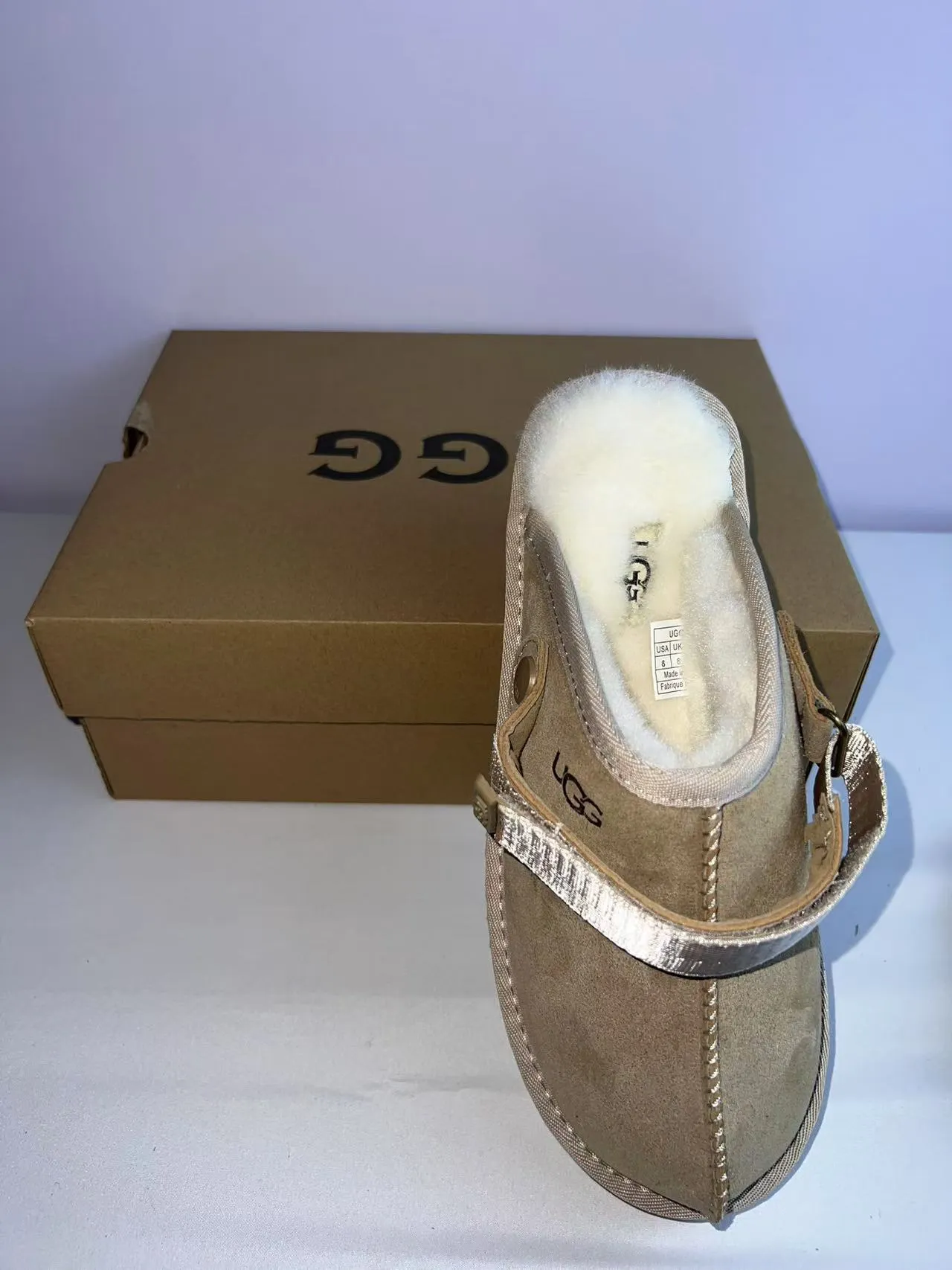 UGG Tasman Beige Silver Suede Upper Shearling-Lined Interior Slippers 4
