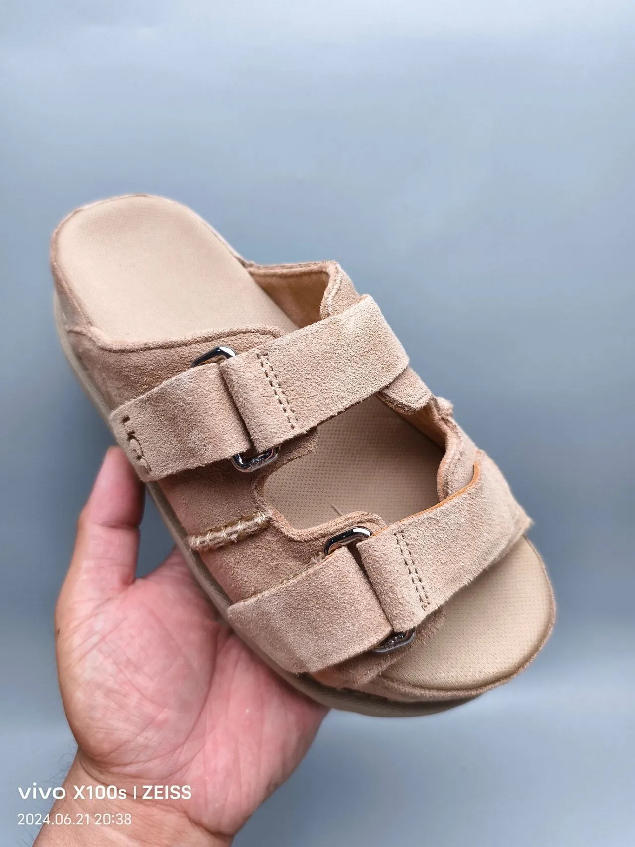 UGG Tasman Beige Suede Double-Strap Platform Slippers 3