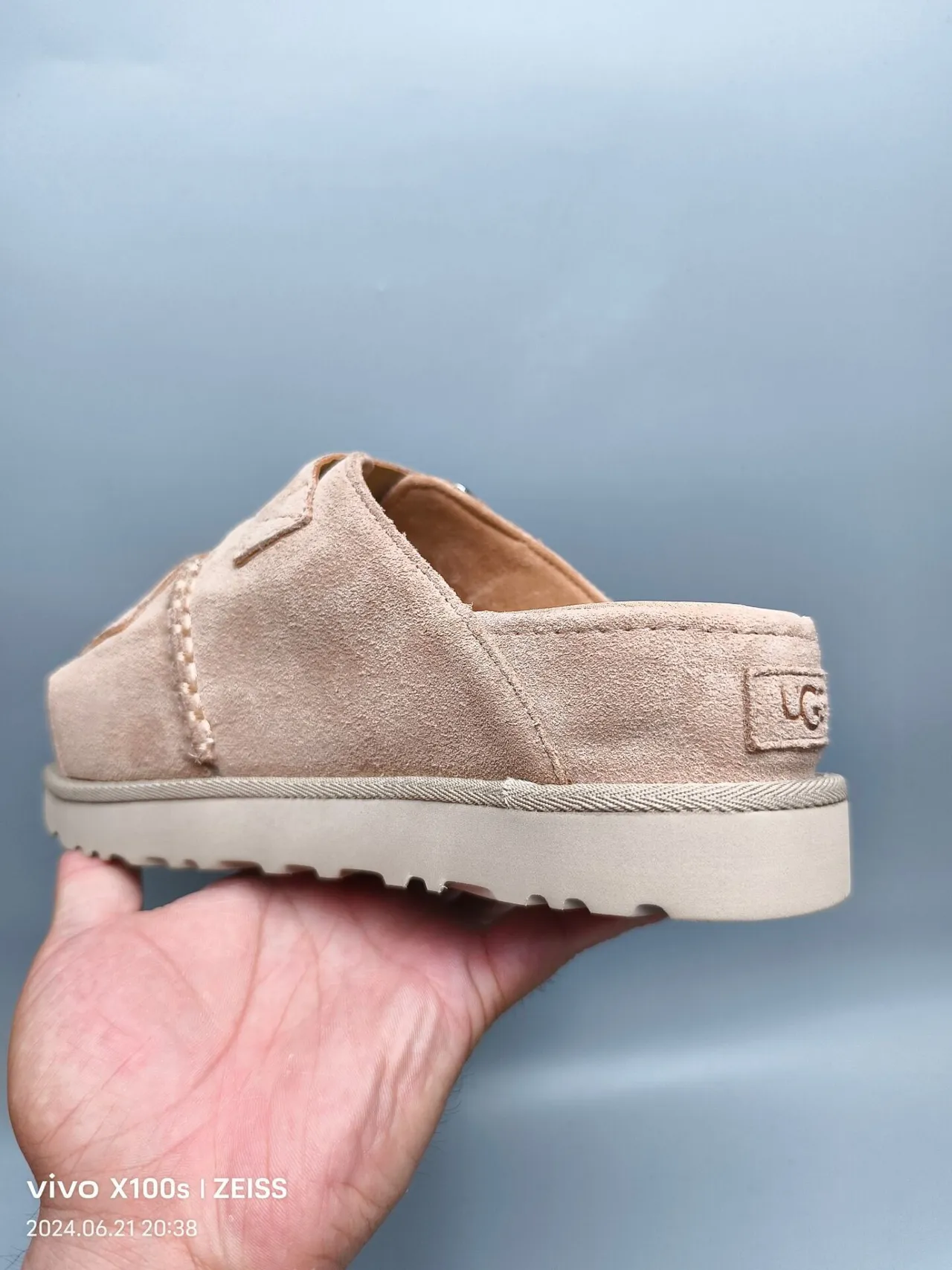 UGG Tasman Beige Suede Double-Strap Platform Slippers 5