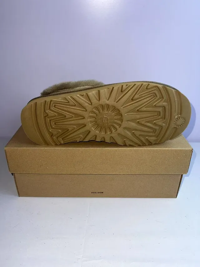 UGG Tasman Bege Couro Suede Superior Colar de Shearling Tênis Casual 2
