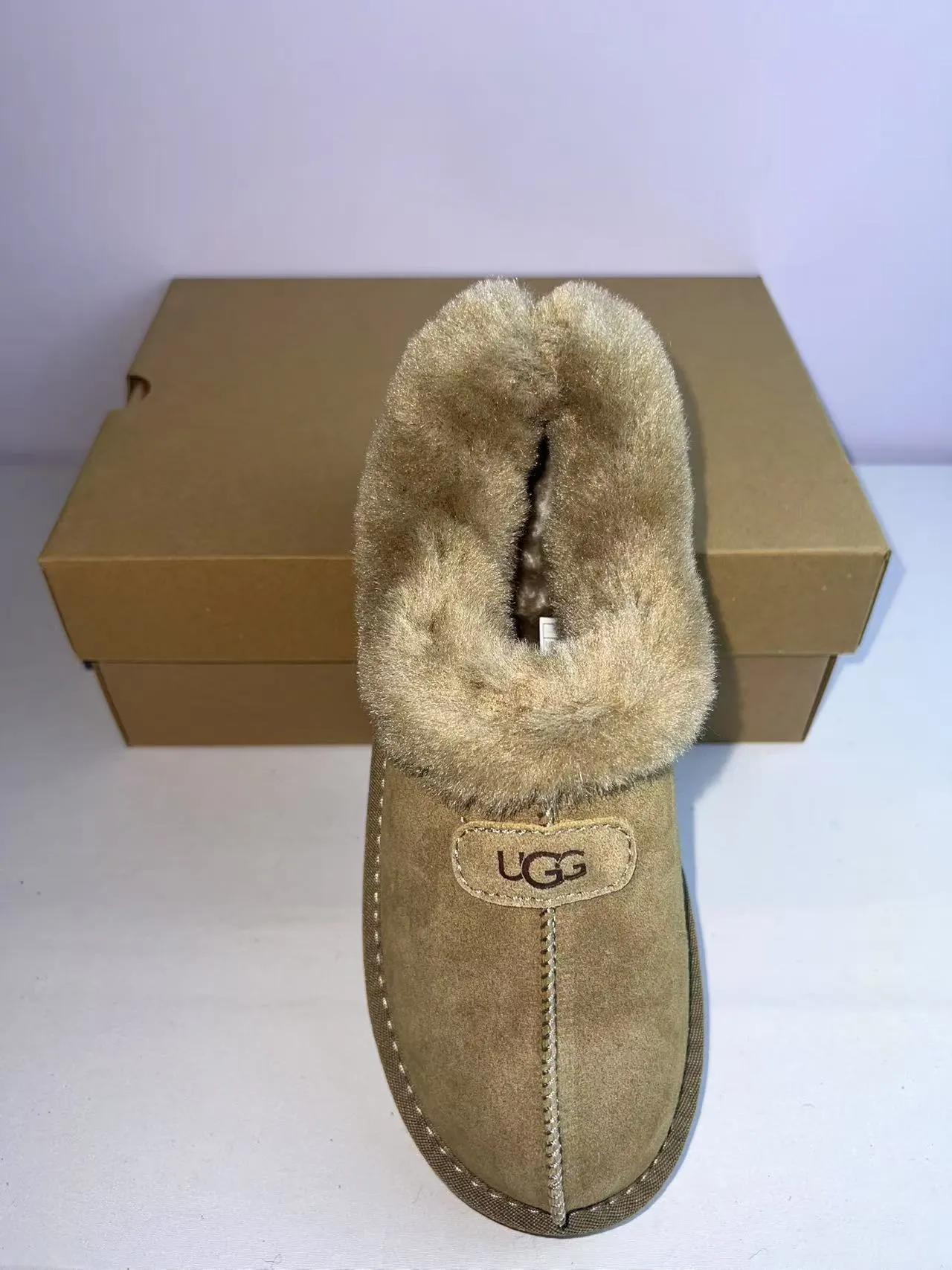 UGG Tasman Bege Couro Suede Superior Colar de Shearling Tênis Casual 3