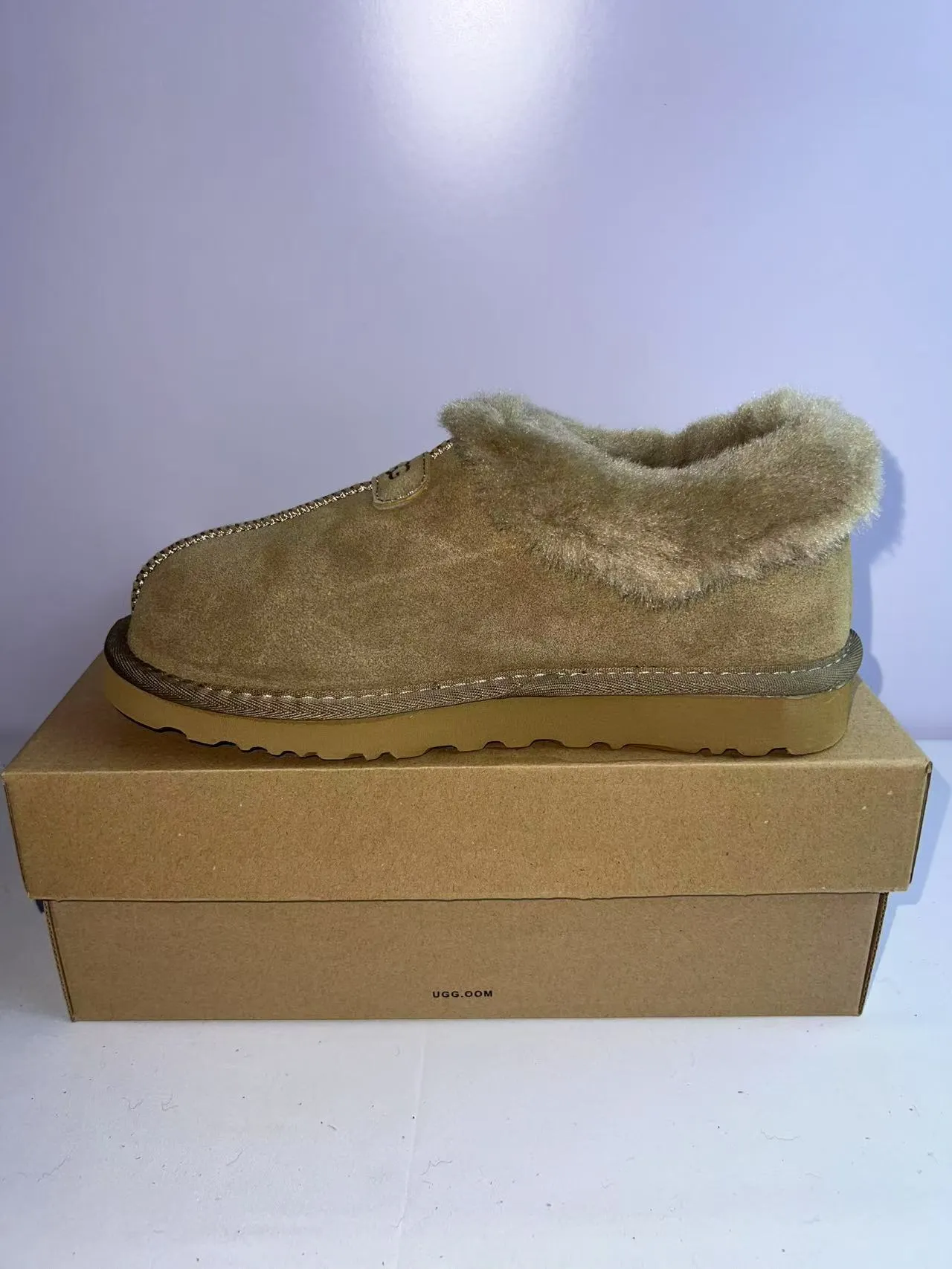 UGG Tasman Bege Couro Suede Superior Colar de Shearling Tênis Casual 4