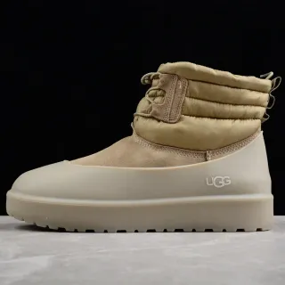 UGG Tasman Beige White Quilted Puffer Cuff Suede Upper Snow Boots