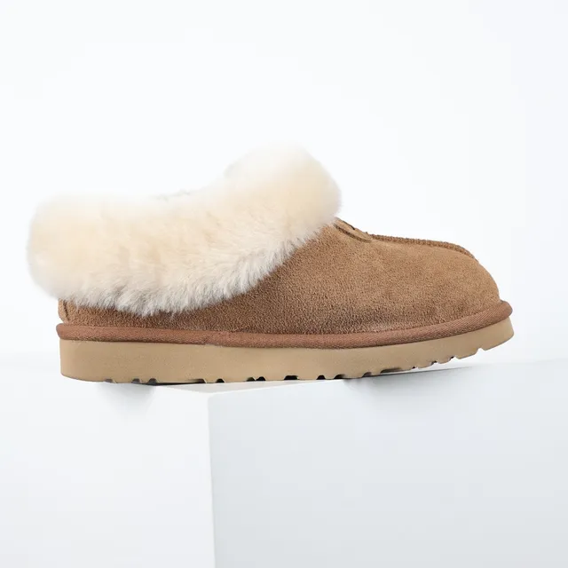 UGG Tasman Brown Beige Suede Upper Shearling-Lined Cuff Casual Shoes 7