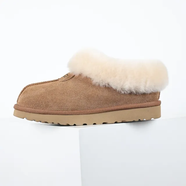 UGG Tasman Brown Beige Suede Upper Shearling-Lined Cuff Casual Shoes 9