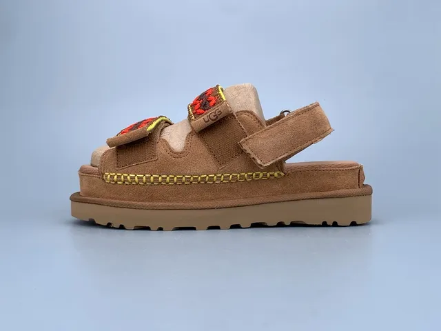 UGG Tasman بني احمر كعب منصة حزام فيلكرو مزدوج صندل كاجوال 2