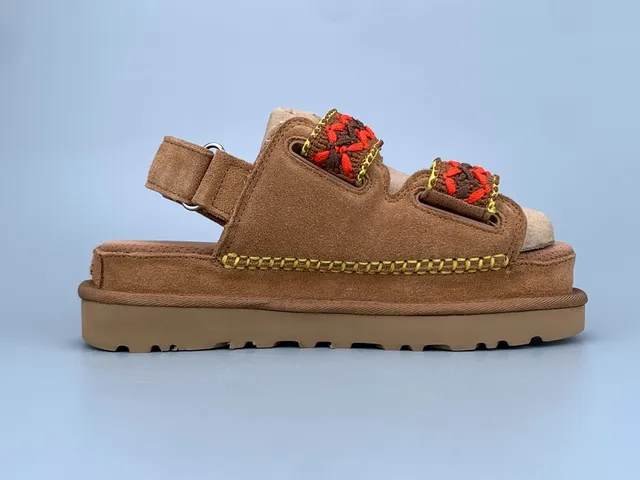 UGG Tasman بني احمر كعب منصة حزام فيلكرو مزدوج صندل كاجوال 3