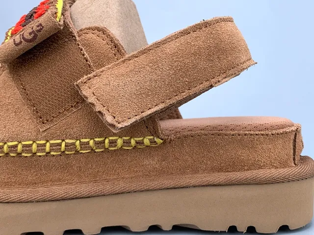 UGG Tasman بني احمر كعب منصة حزام فيلكرو مزدوج صندل كاجوال 7