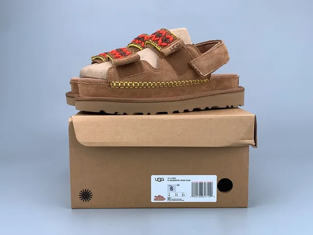 UGG Tasman بني احمر كعب منصة حزام فيلكرو مزدوج صندل كاجوال 10
