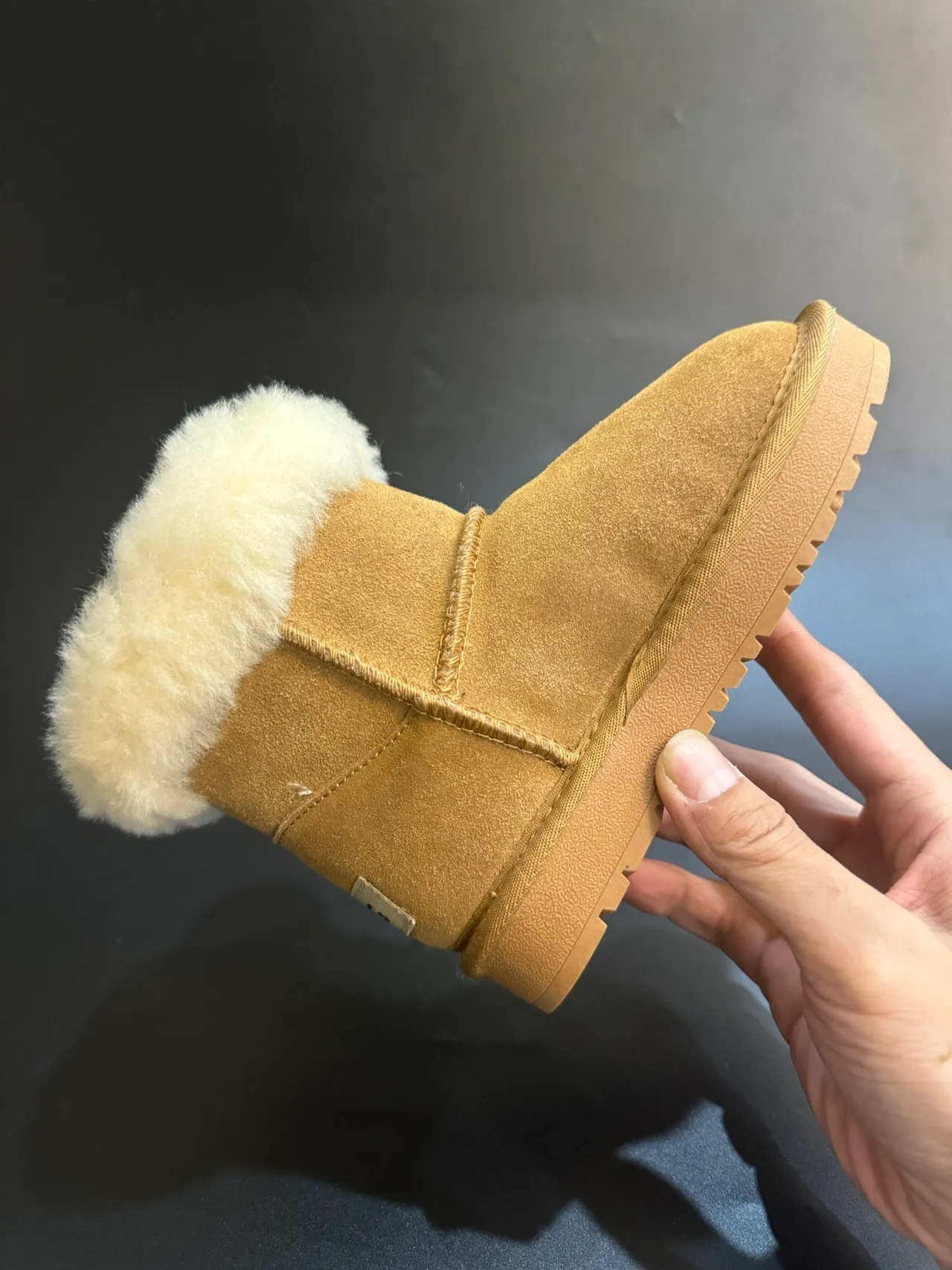 UGG Tasman Light Beige Suede Shearling Cuff Snow Boots 11