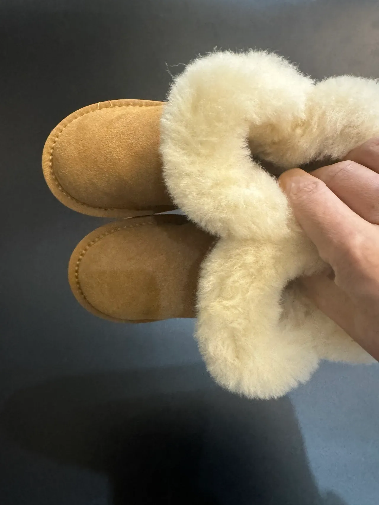 UGG Tasman Light Beige Suede Shearling Cuff Snow Boots 12