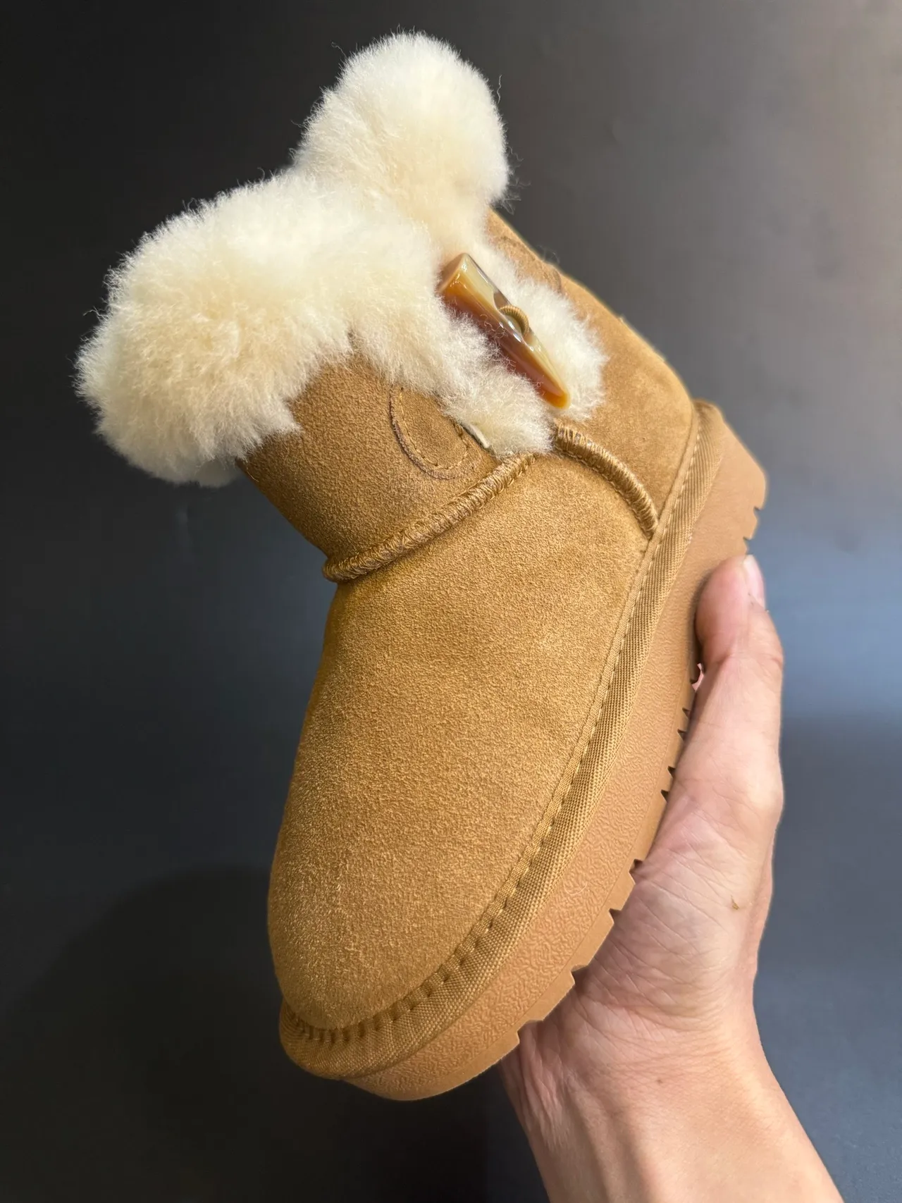 UGG Tasman Light Beige Suede Shearling Cuff Snow Boots 13
