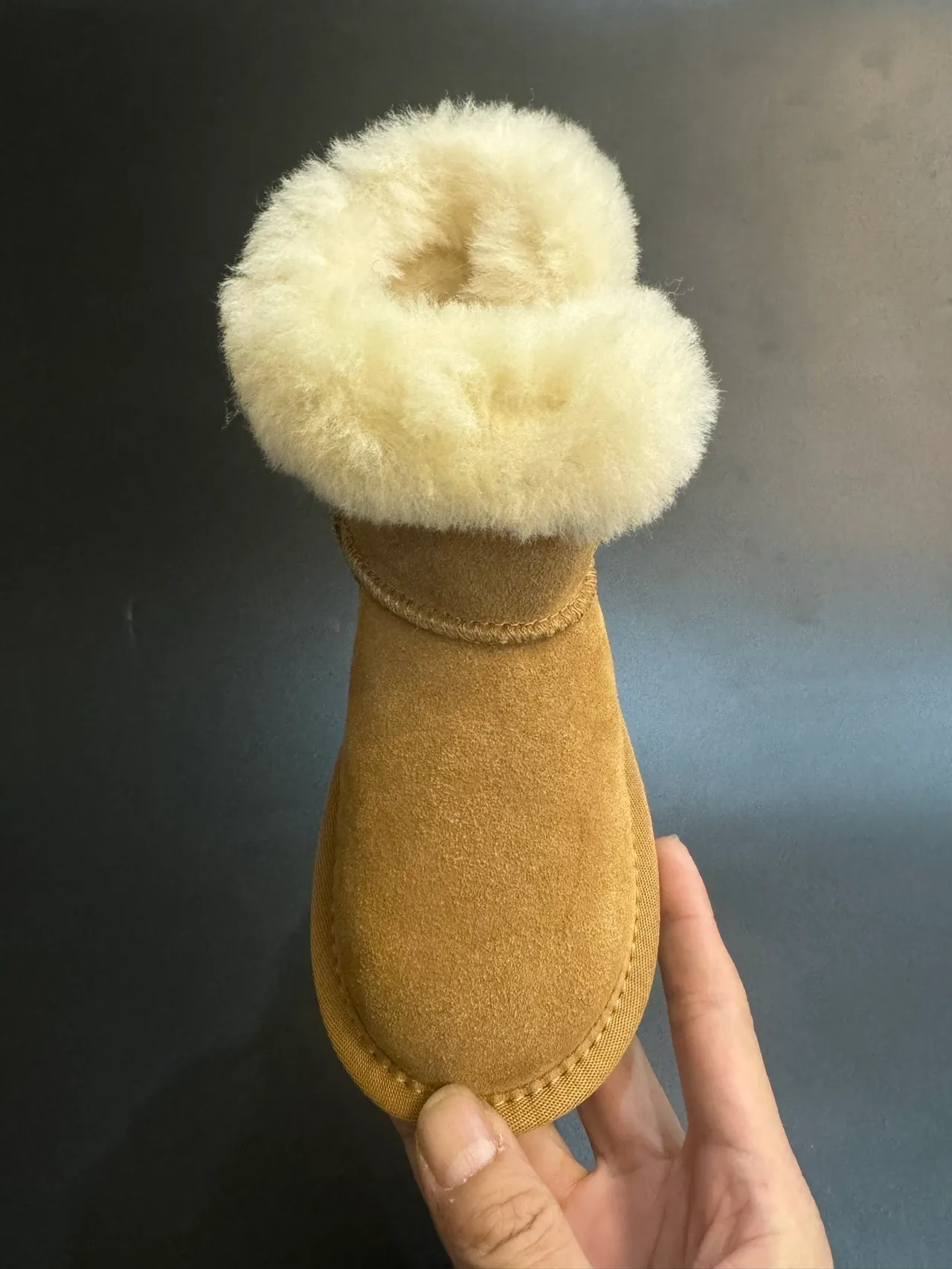 UGG Tasman Light Beige Suede Shearling Cuff Snow Boots 15