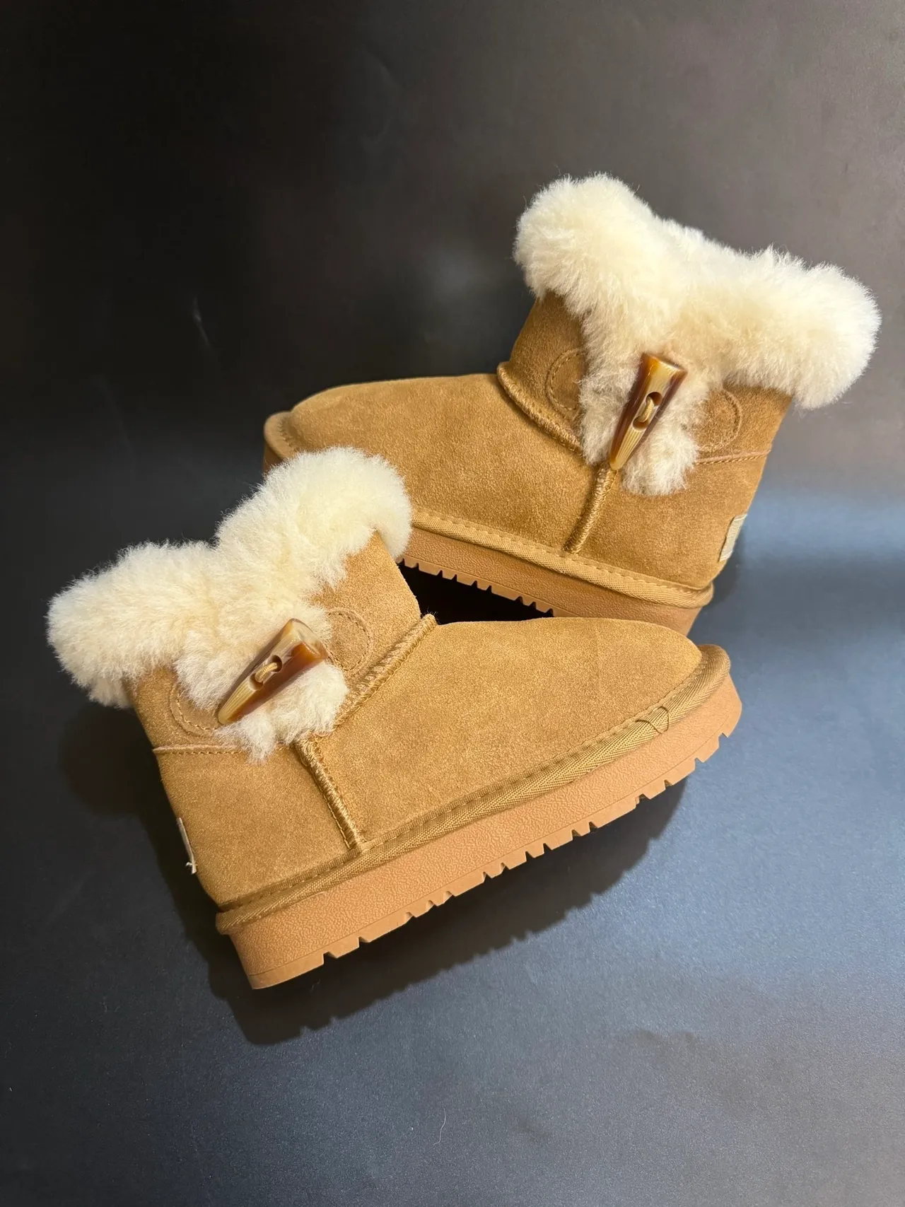 UGG Tasman Light Beige Suede Shearling Cuff Snow Boots 16