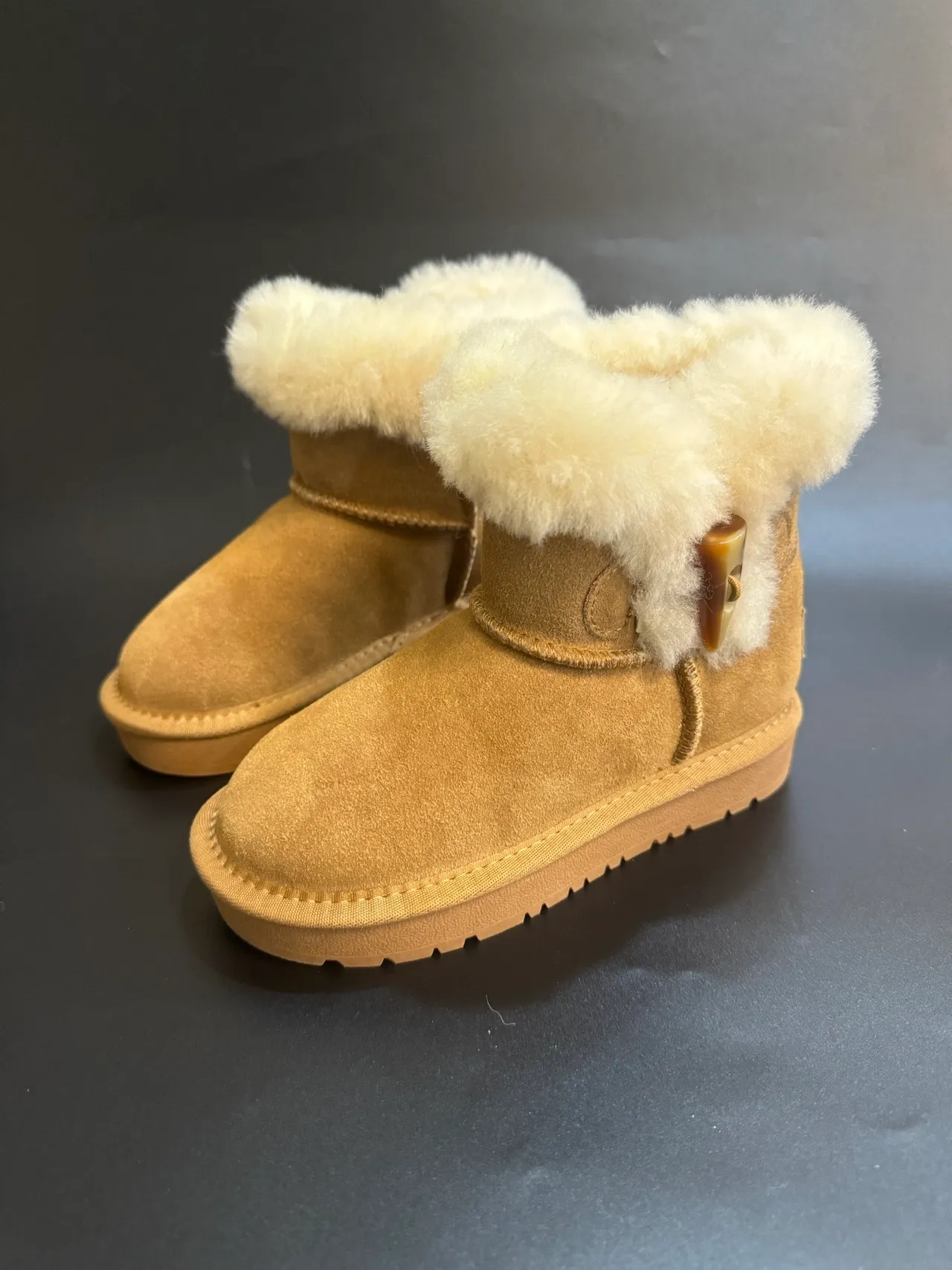 UGG Tasman Light Beige Suede Shearling Cuff Snow Boots 17