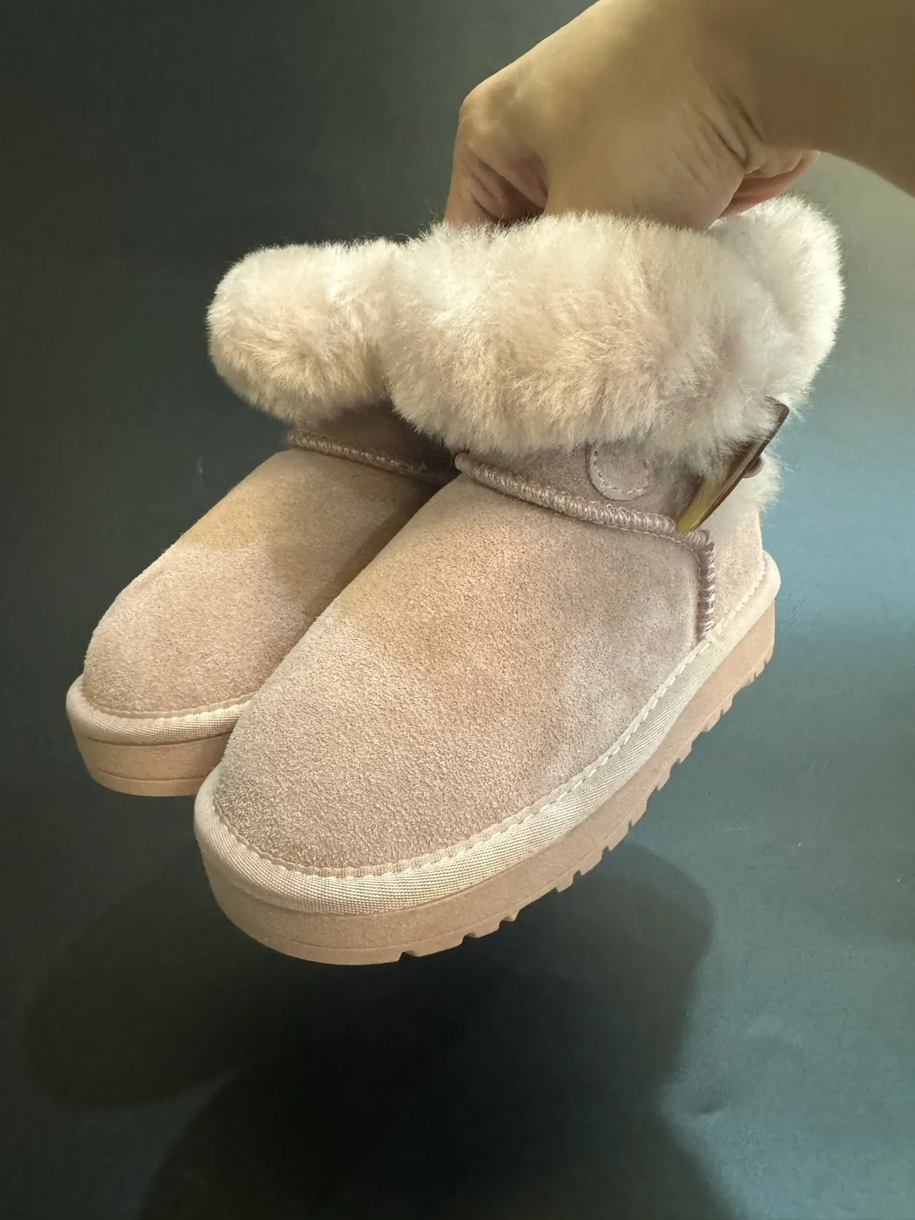 UGG Tasman Light Beige Suede Shearling Cuff Snow Boots 18