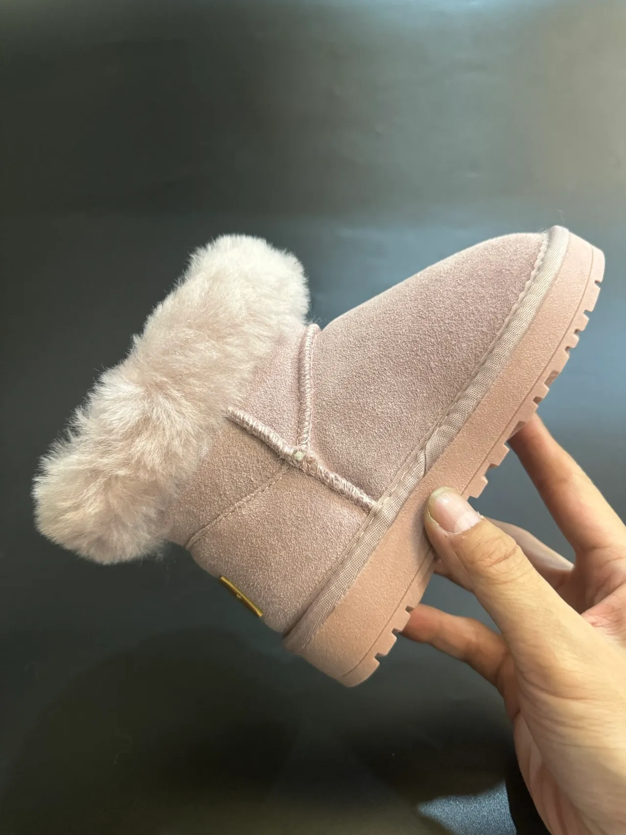 UGG Tasman Light Beige Suede Shearling Cuff Snow Boots 23