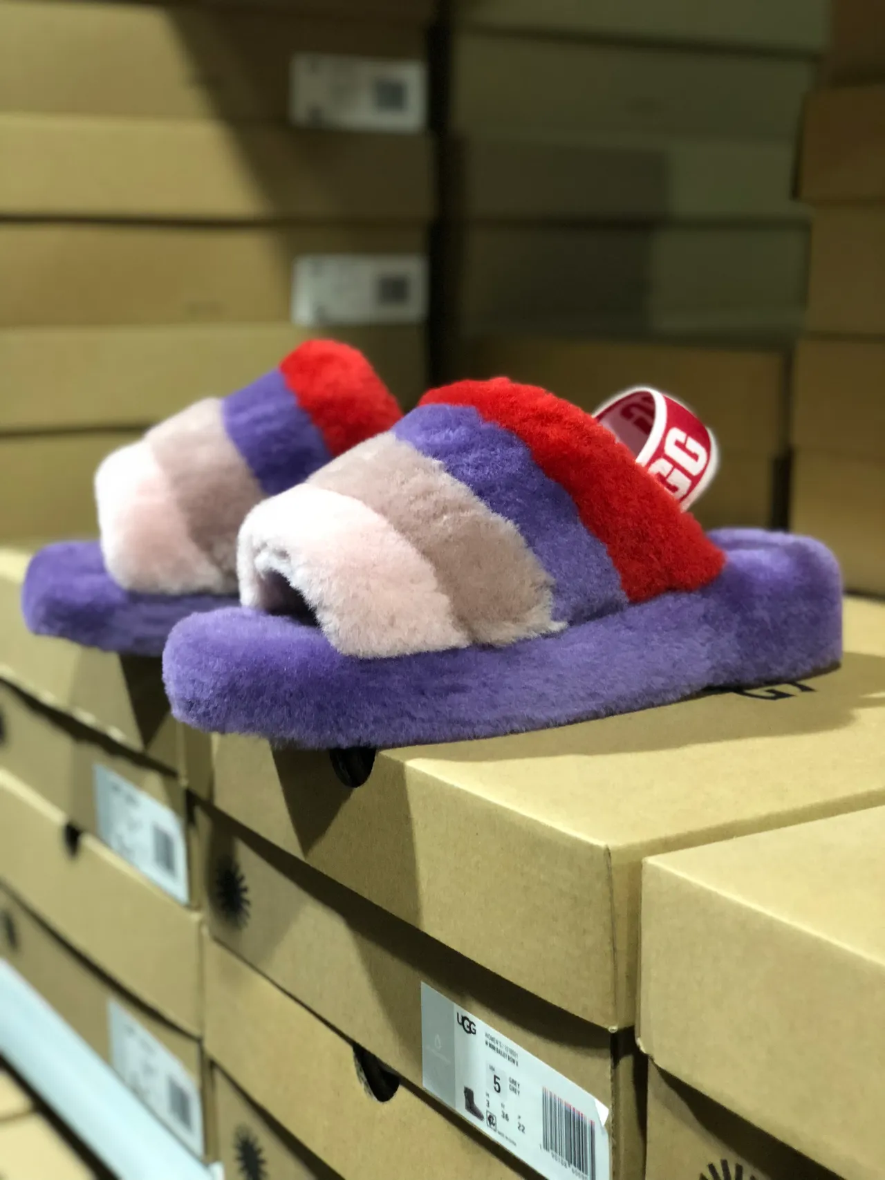 UGG Tasman Multicolor Striped Fuzzy Shearling Slippers 1
