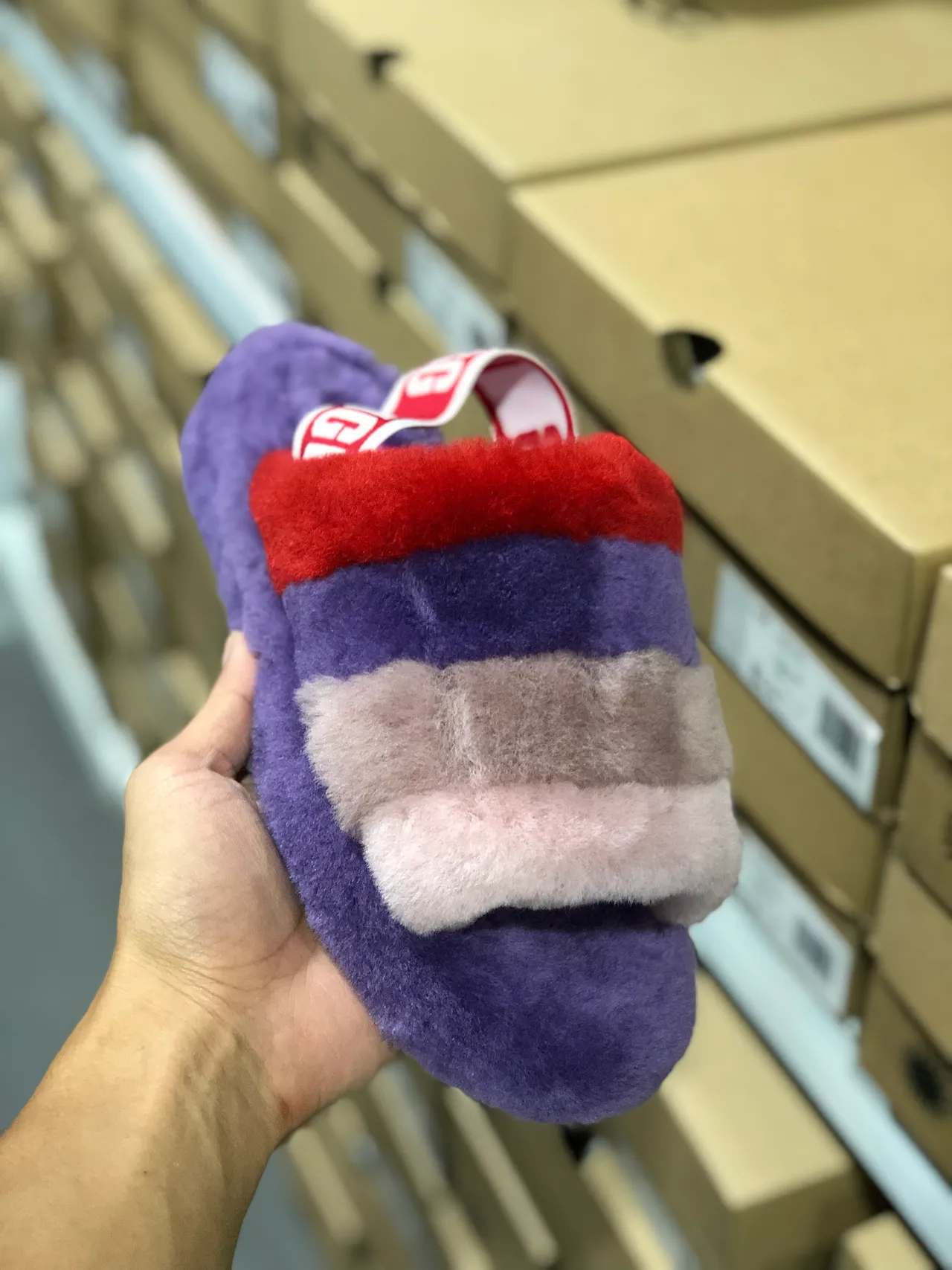 UGG Tasman Multicolor Striped Fuzzy Shearling Slippers 6