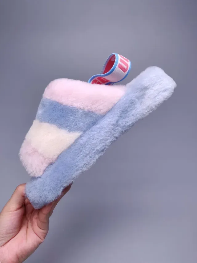 UGG Tasman Pastel Striped Fluffy Slippers 9