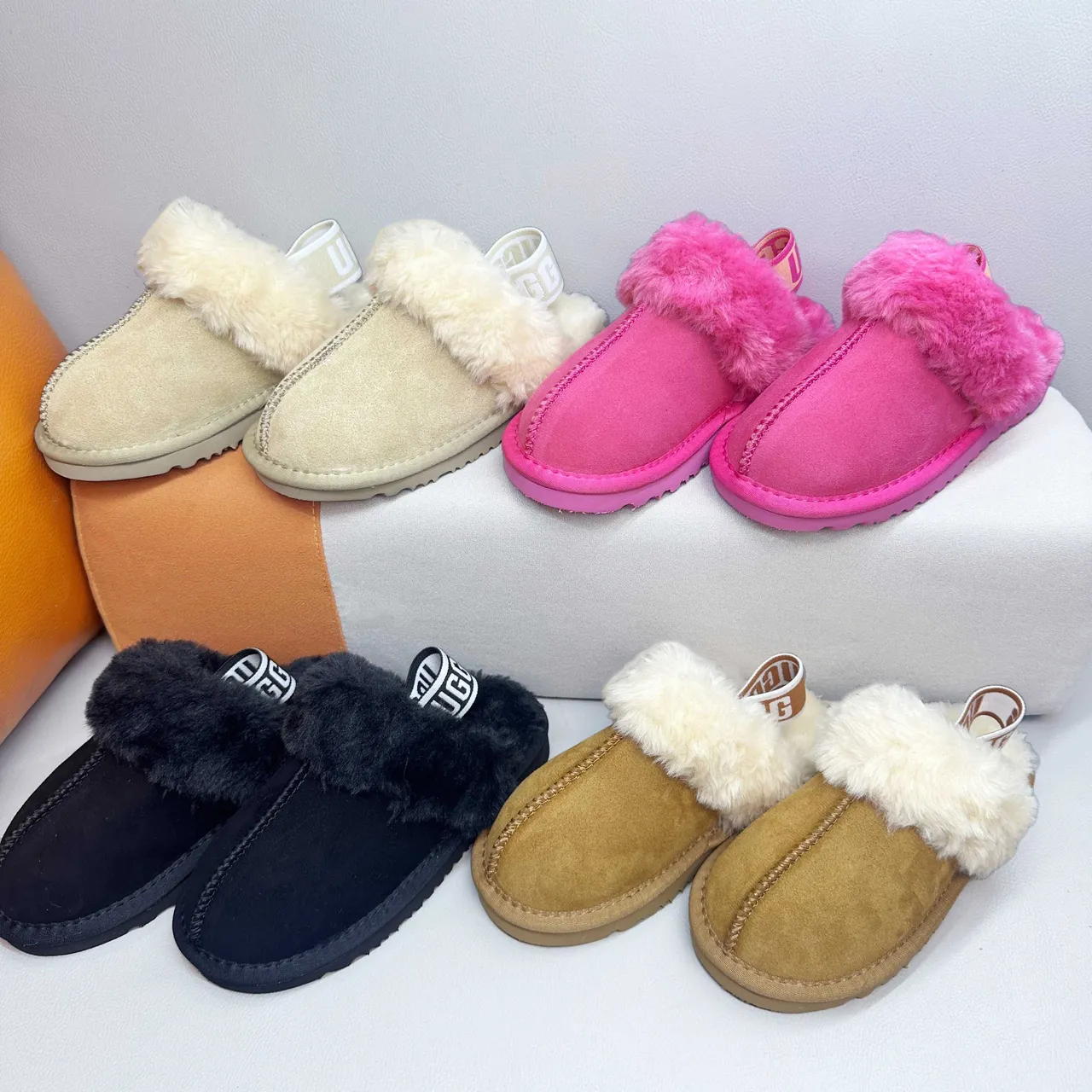 UGG Tasman Pink White Open-Back Shearling-Cuffed Slippers 3