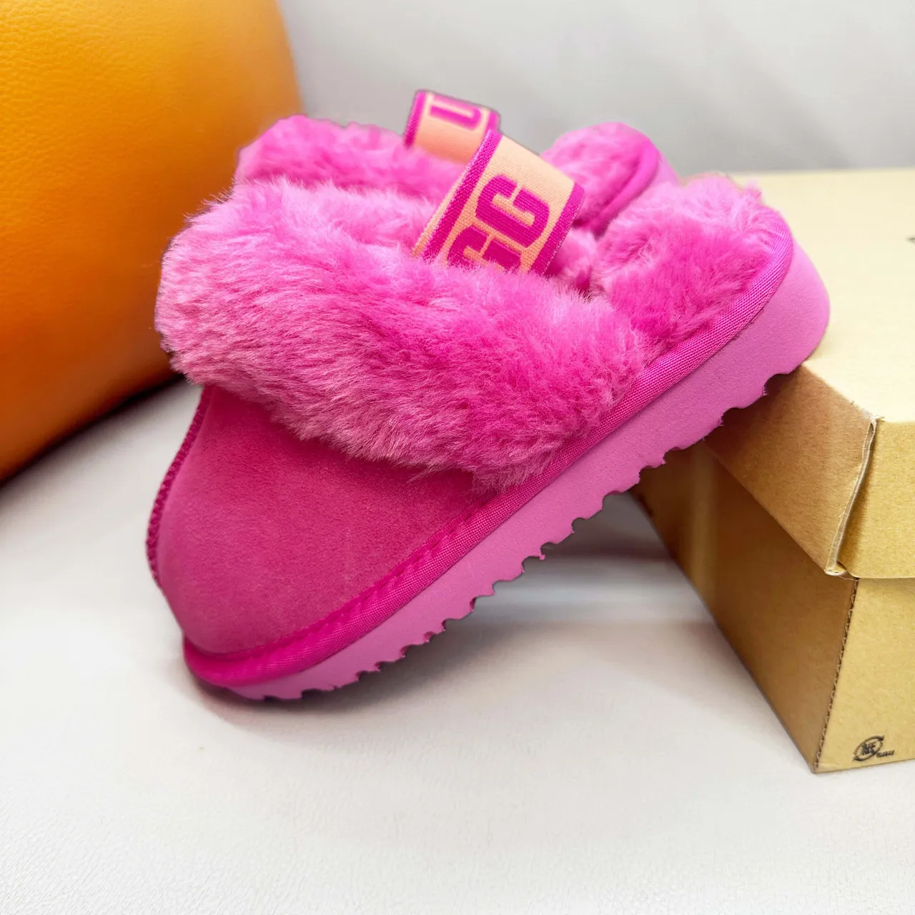 UGG Tasman Pink White Open-Back Shearling-Cuffed Slippers 12