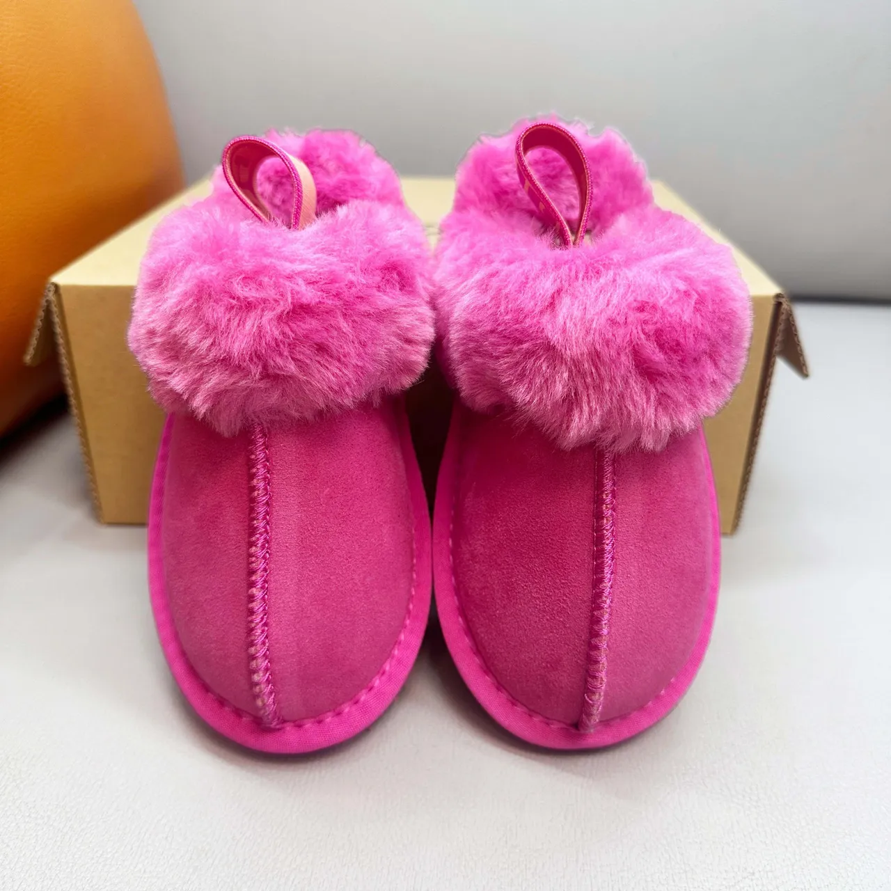 UGG Tasman Pink White Open-Back Shearling-Cuffed Slippers 14