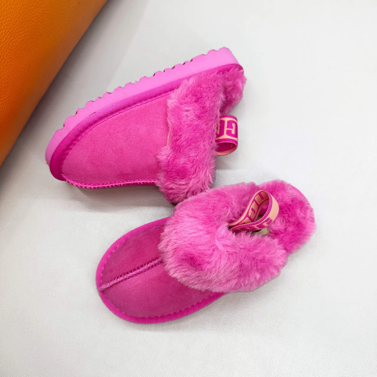 UGG Tasman Pink White Open-Back Shearling-Cuffed Slippers 16