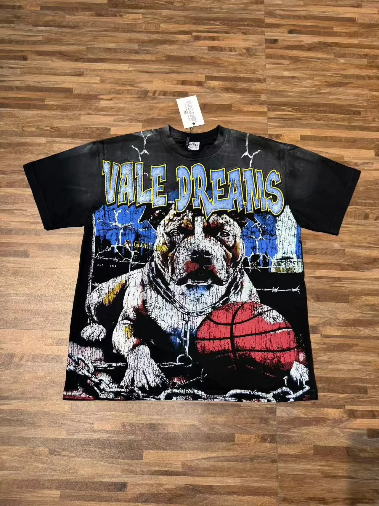 Vale Forever Vale Dreams تي شيرت جرافيك أسود بغسل حمضي 5