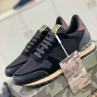 Valentino Black Beige Mesh And Suede Upper Spiked Rubber Heel Lifestyle Sneakers