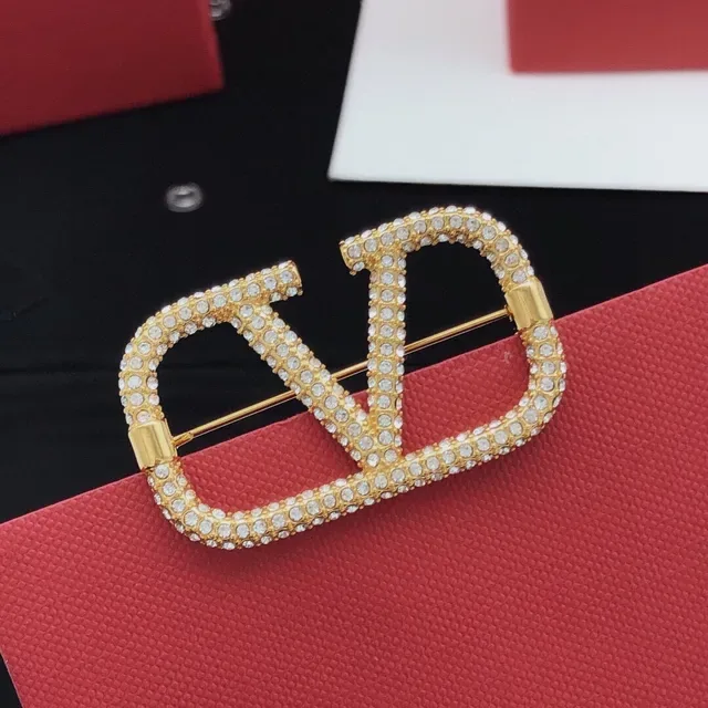 Valentino Gold Black Pavé-Crystal VLOGO Monogram Brooch 2