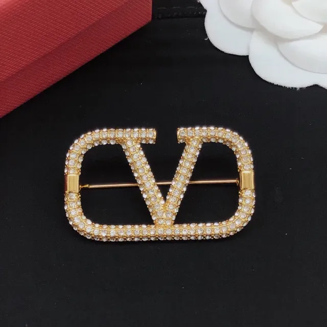 Valentino Gold Black Pavé-Crystal VLOGO Monogram Brooch 5
