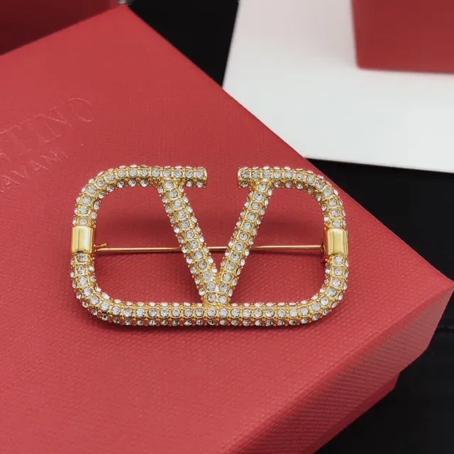 Valentino Gold Black Pavé-Crystal VLOGO Monogram Brooch 7